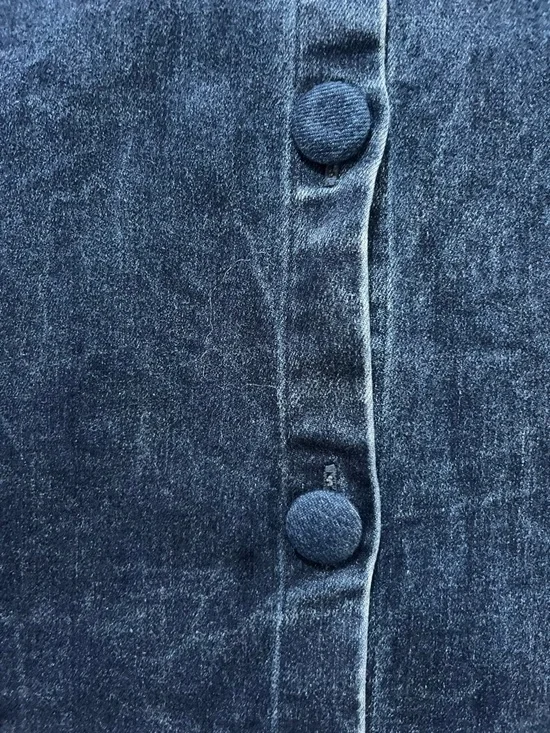 Free People Denim Skirt & Top Set Indigo Womens Size S Buttons Ruffles Festival - Picture 3 of 9